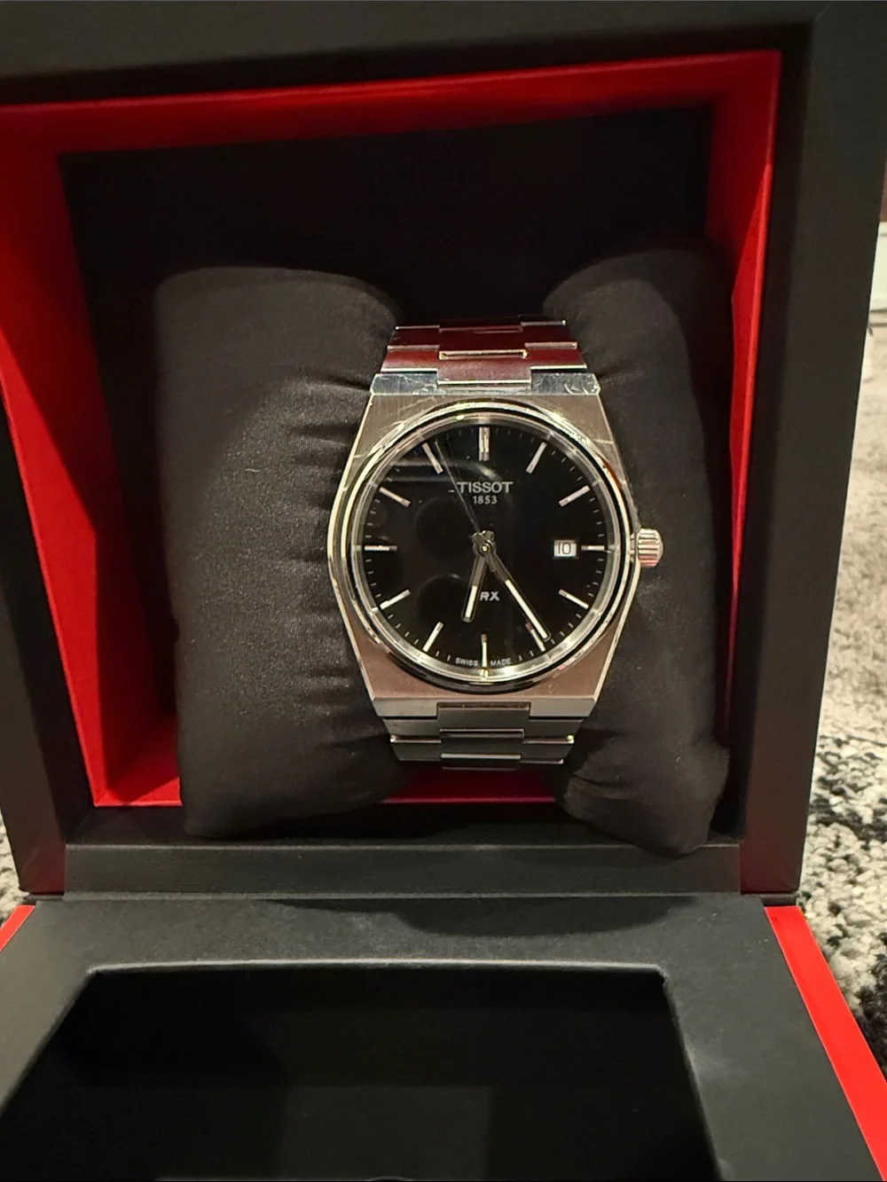 Tissot PRX Men's Silver Stainless Steel Watch with Black Dial
